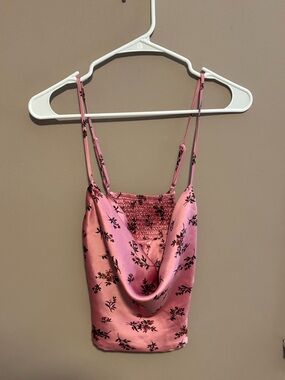 Garage’s Pink Floral Satin Cowl Neck Tank